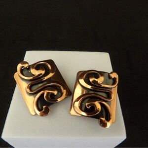 Mid-Century Bold Copper Tone Clip-On Earrings